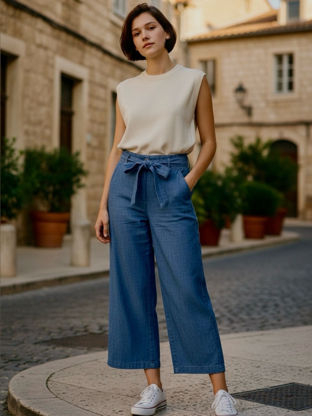 NWT J. Crew Denim Blue Slim Wide Leg Tie-Waist Jeans size 29